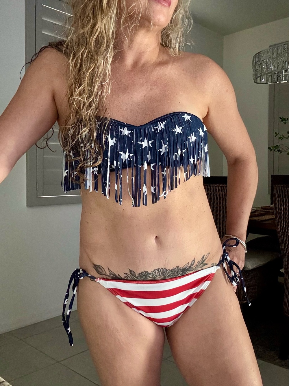 Strapless Fringe Stars & Stripes Bikini - Navy, Red & White